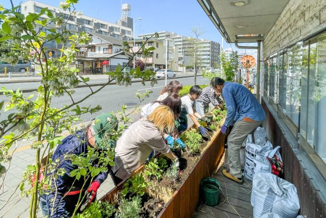 ハーブガーデンはGROWGREENの伊藤さんのワークショップ参加者と一緒に植栽