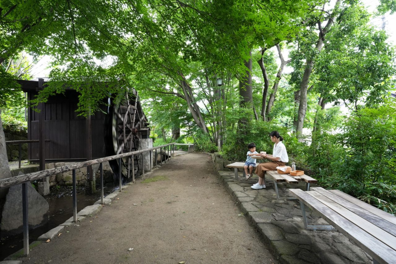 水車苑に完成した公園ベンチ