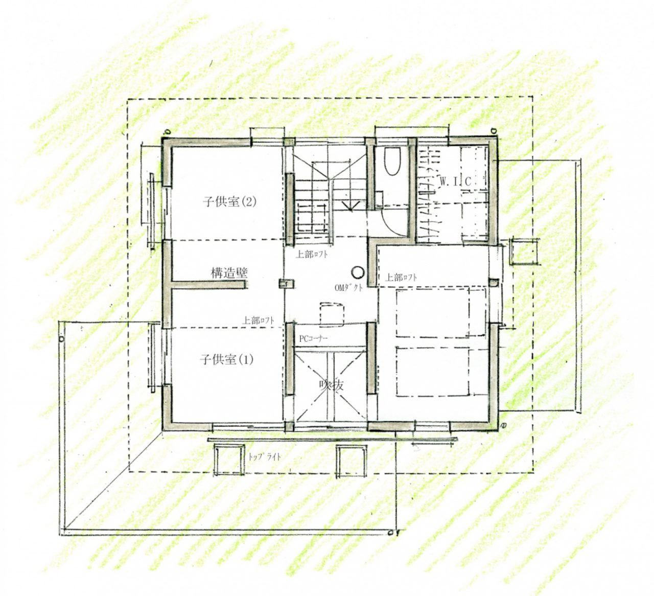 建築家 田中敏溥さんの直筆プラン　2F