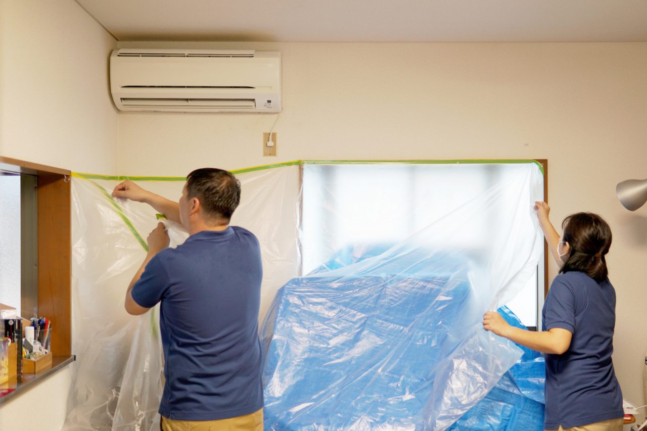 最後は養生を剥がします