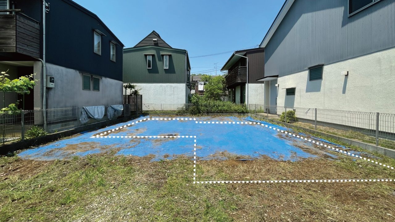 地縄張りの様子（点線部が実際の建物の位置）