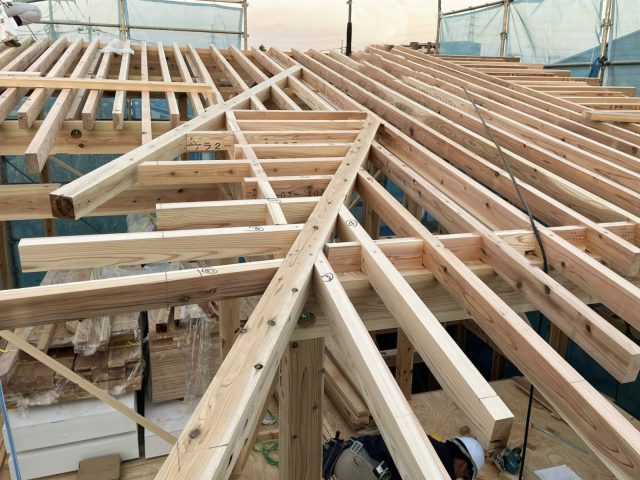 たくさんの垂木や隅木を使った屋根の様子