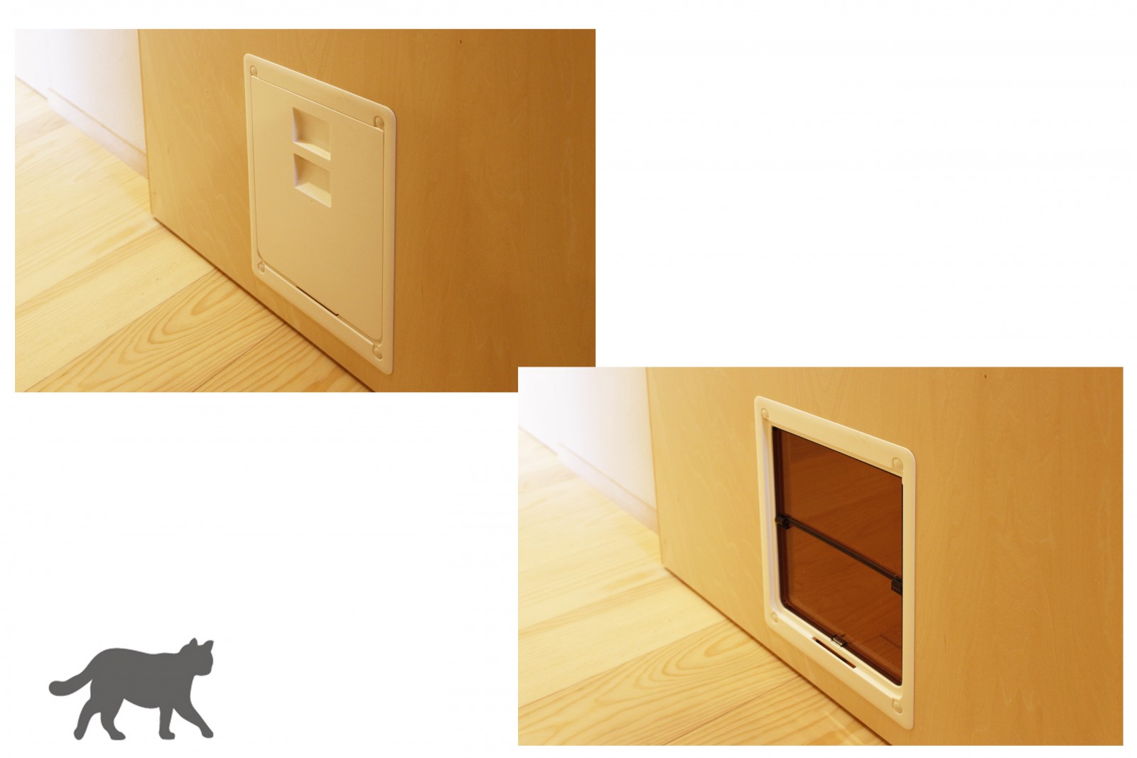 猫が自由に出入りできるようにトイレのドアにキャットドアをつけました。