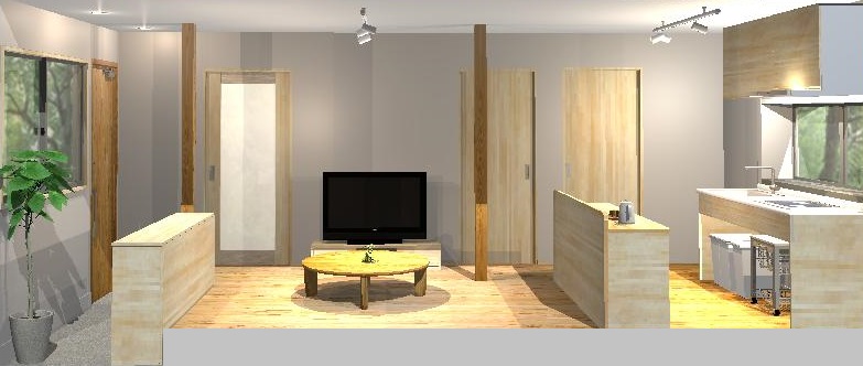 減築プラン案パース　コンパクトながら生活しやすいLDK