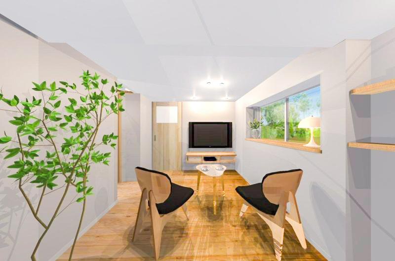 image｜玄関からすぐのリビング。落ち着いた雰囲気でゆったりとくつろげるように