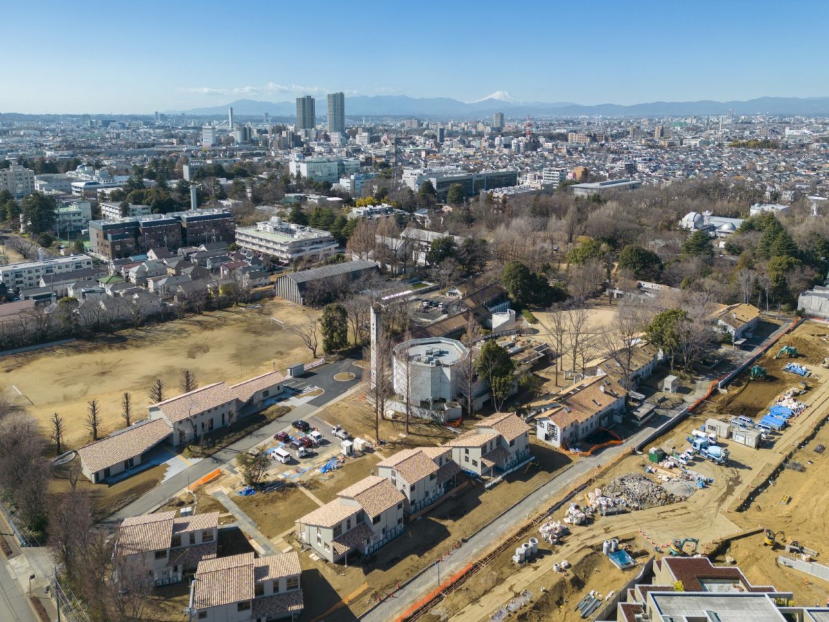東京サレジオ学園　全景。敷地が小金井市・小平市の境界の立地に位置している（2025年2月撮影）