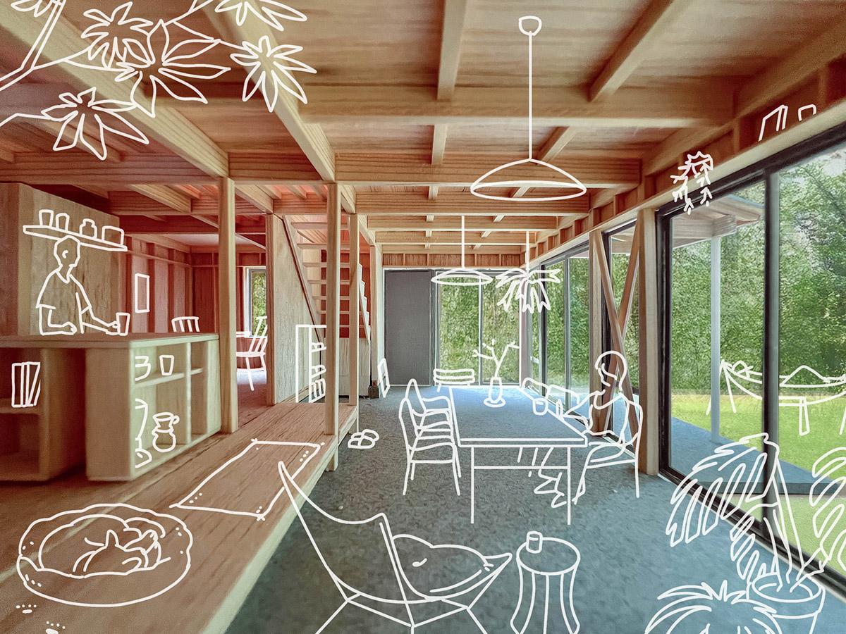 住宅のイメージ（建物はAタイプ）：陽当たりがよく、緑に面した空間は気持ちよく過ごせそう