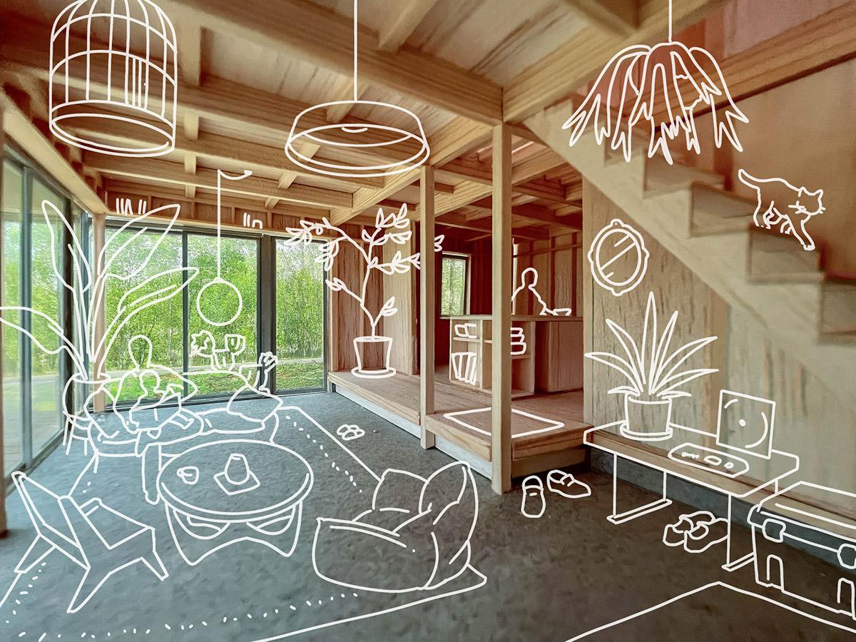 住宅のイメージ（建物はAタイプ）：こだわりの素地の家。家具で彩るのも楽しい